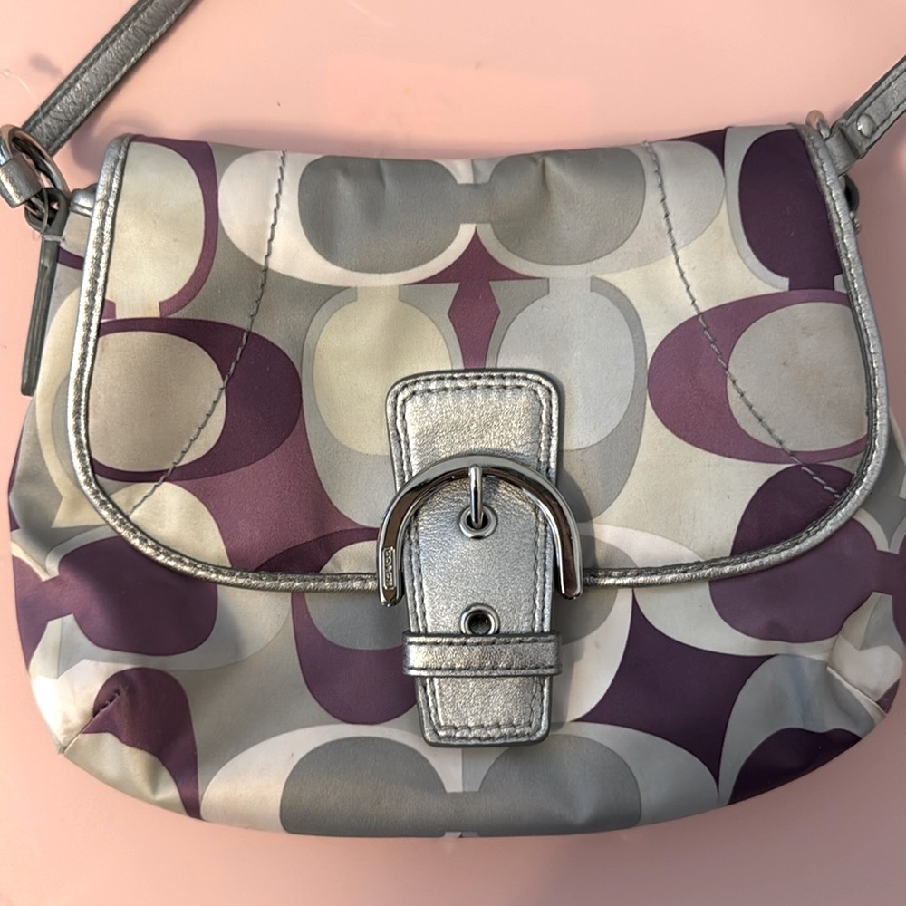 SOLD Coach crossbody purple scarf print handbag